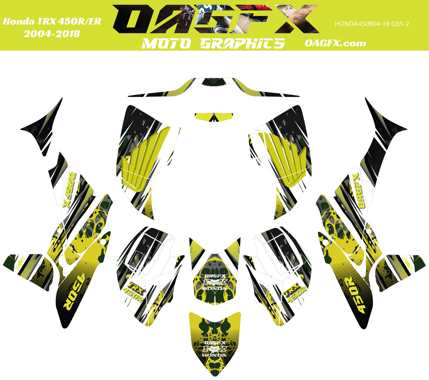 2004 - 2018 Honda TRX 450R ER Graphics Kit - Pro Ed D35-2 Yellow