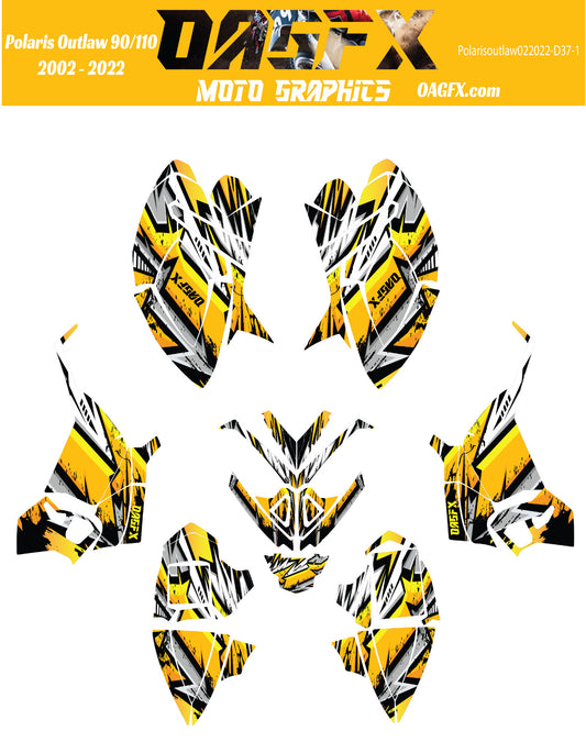 2002 - 2022 Polaris Outlaw 90 110 Graphic Kit -  D37-1 Yellow