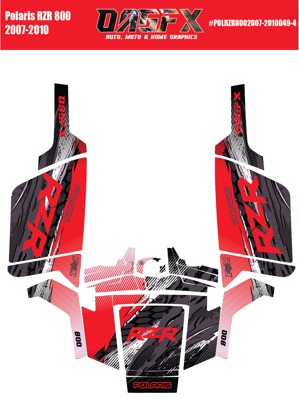 2007 - 2010 Polaris RZR 800 Graphics Kit D49-4 Red