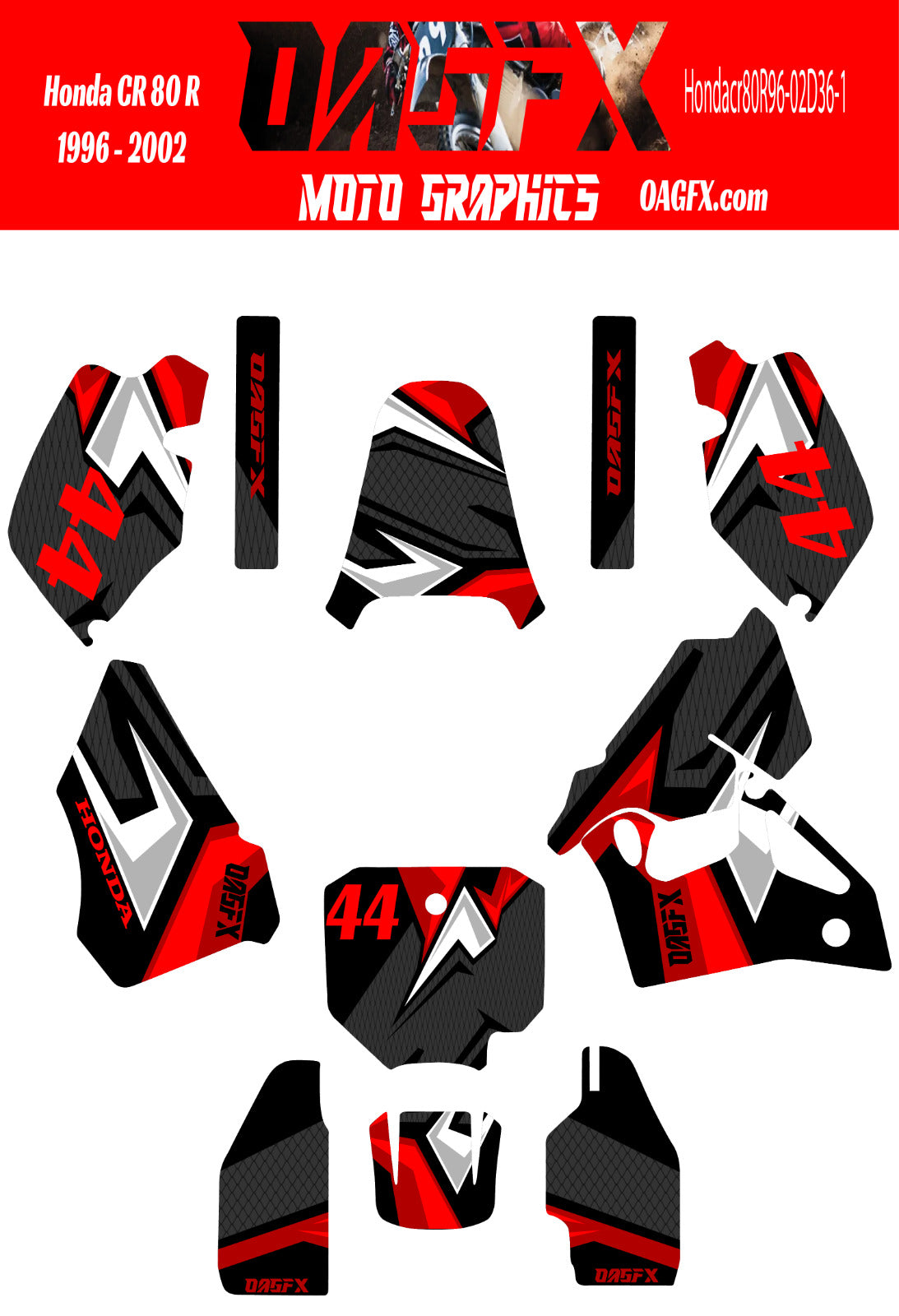 1996 - 2002 Honda CR 80  OAGFX Graphics Kit - D36-1 Red