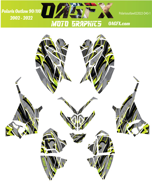 2002 - 2022 Polaris Outlaw 90 110 Graphic Kit -  D43-1 Yellow