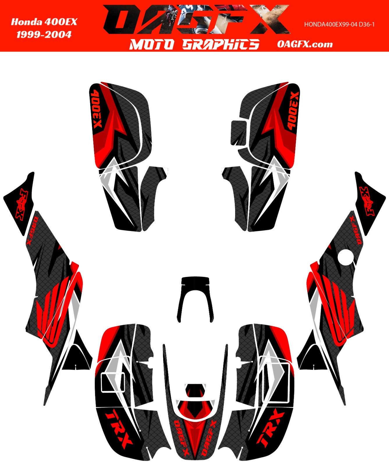 1999-2004 Honda TRX 400 EX Graphics Kit - Pro Ed D36-1 Red