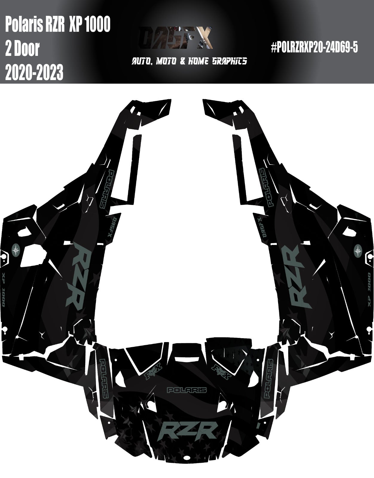 2019 - 2023 Polaris RZR XP 1000 Graphics Kit D69-5 USA Stealth Black