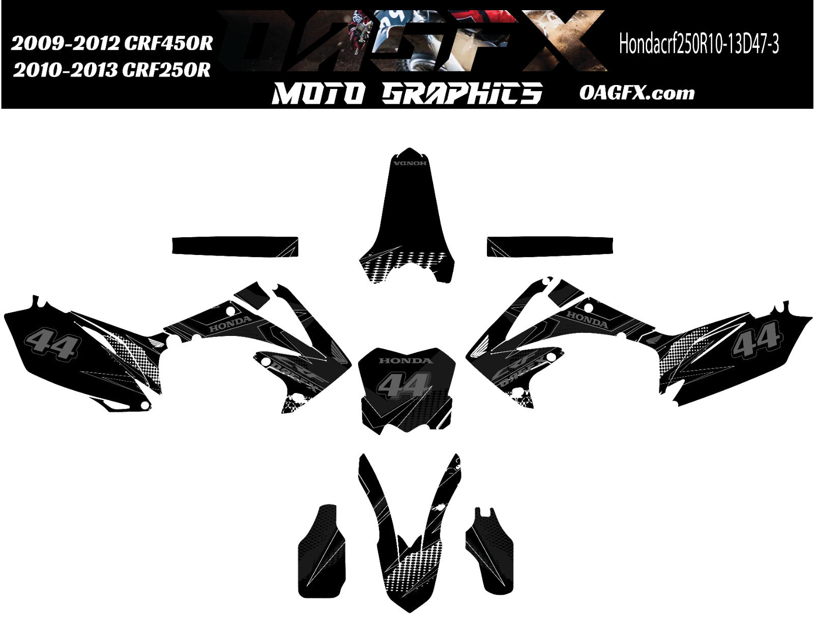 2009 -12 CRF450 2010-13 CRF250R  Graphics Kit - Pro Ed D47-3 Stealth Black