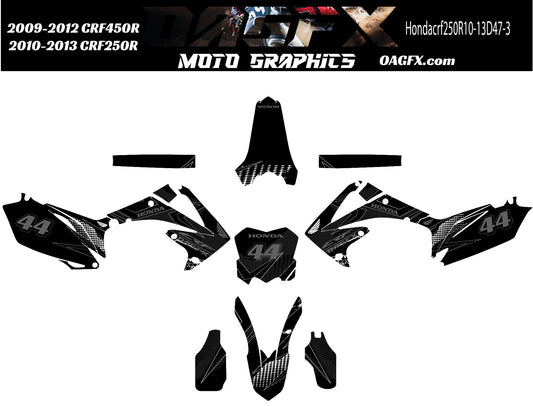 2009 -12 CRF450 2010-13 CRF250R  Graphics Kit - Pro Ed D47-3 Stealth Black