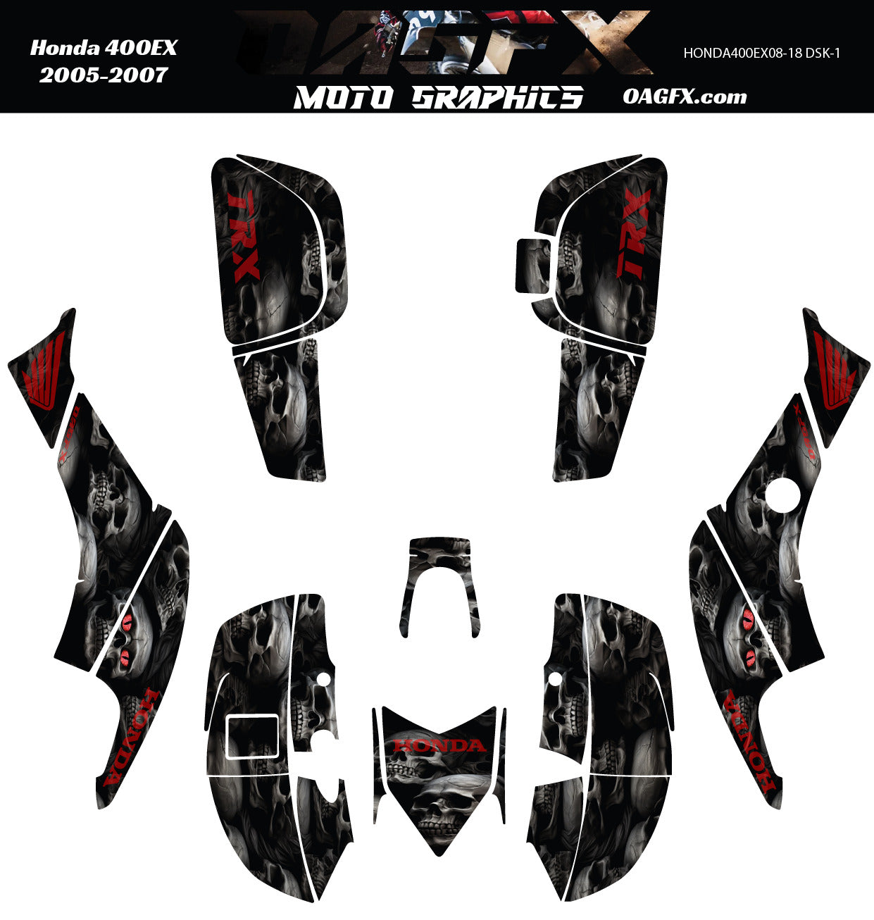 2005-2007 Honda TRX 400 EX Graphics Kit - Pro Ed DSK-1 Skulls