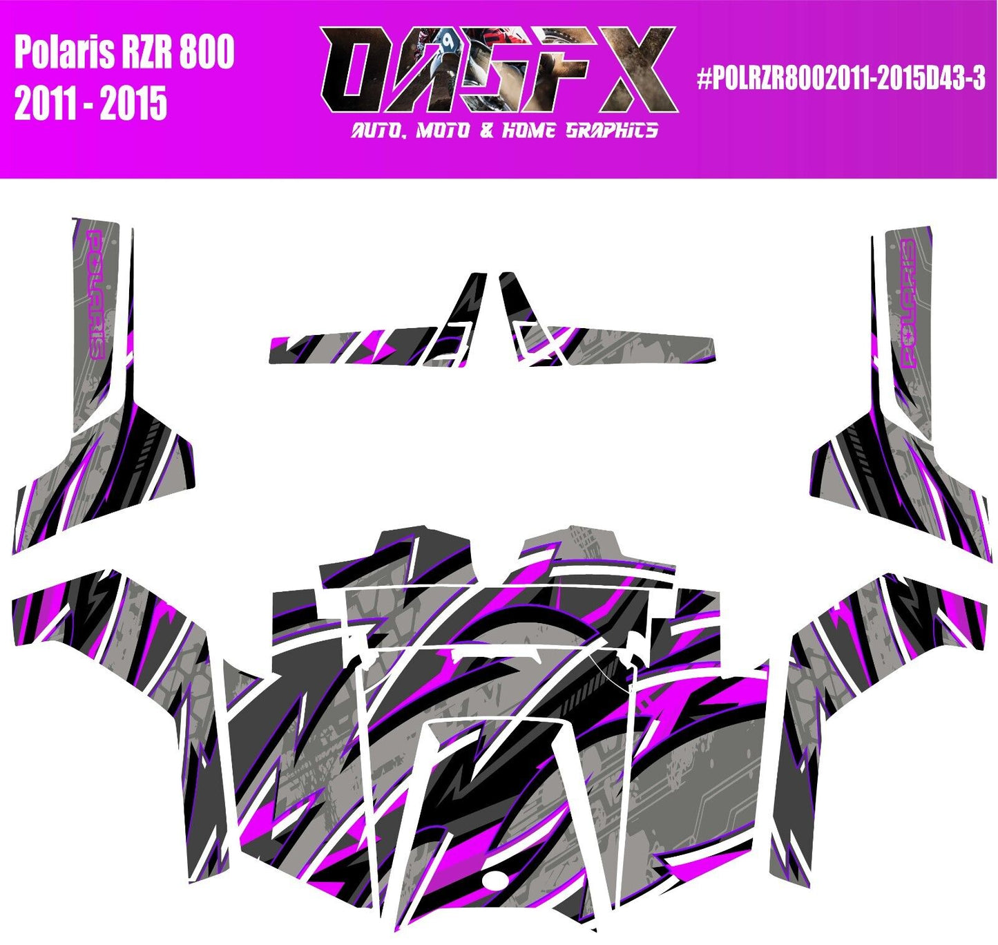 2011 - 2015 Polaris RZR 800 Graphics Kit D43-3 Purple