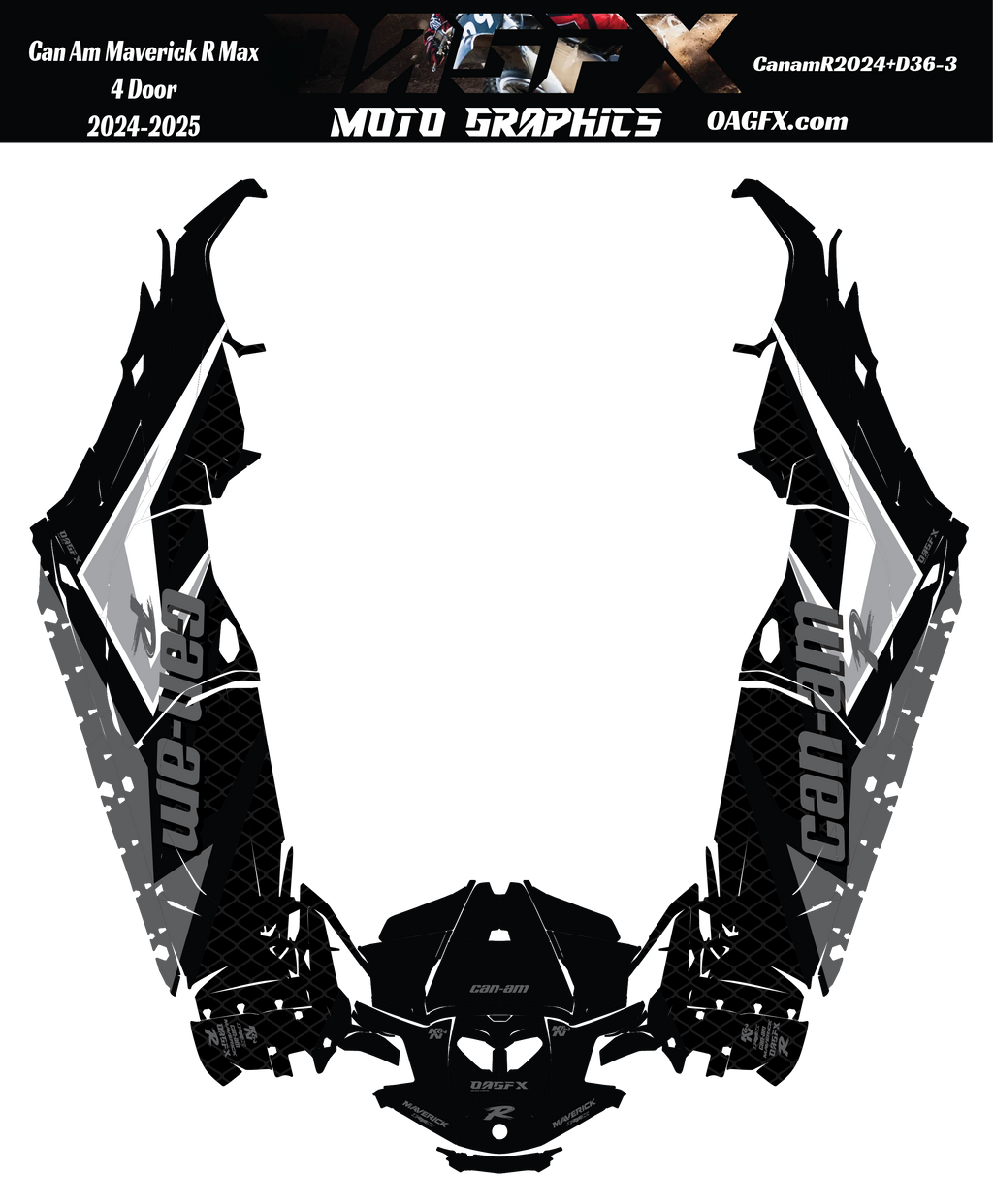 2025 Can Am Maverick R Max 4 Door Graphics Kit   D36-3 Stealth OAGFX Racing