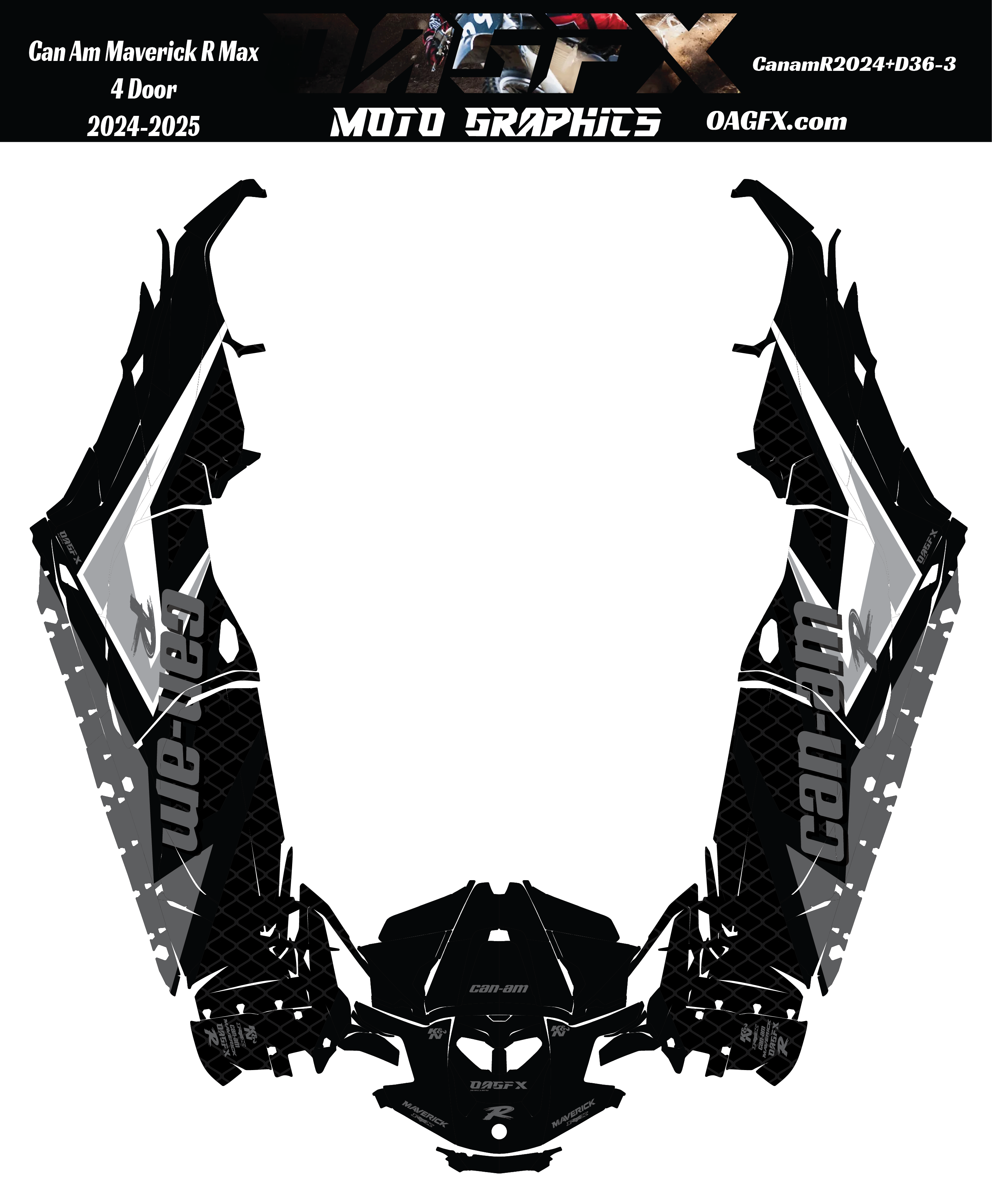 2025 Can Am Maverick R Max 4 Door Graphics Kit   D36-3 Stealth OAGFX Racing