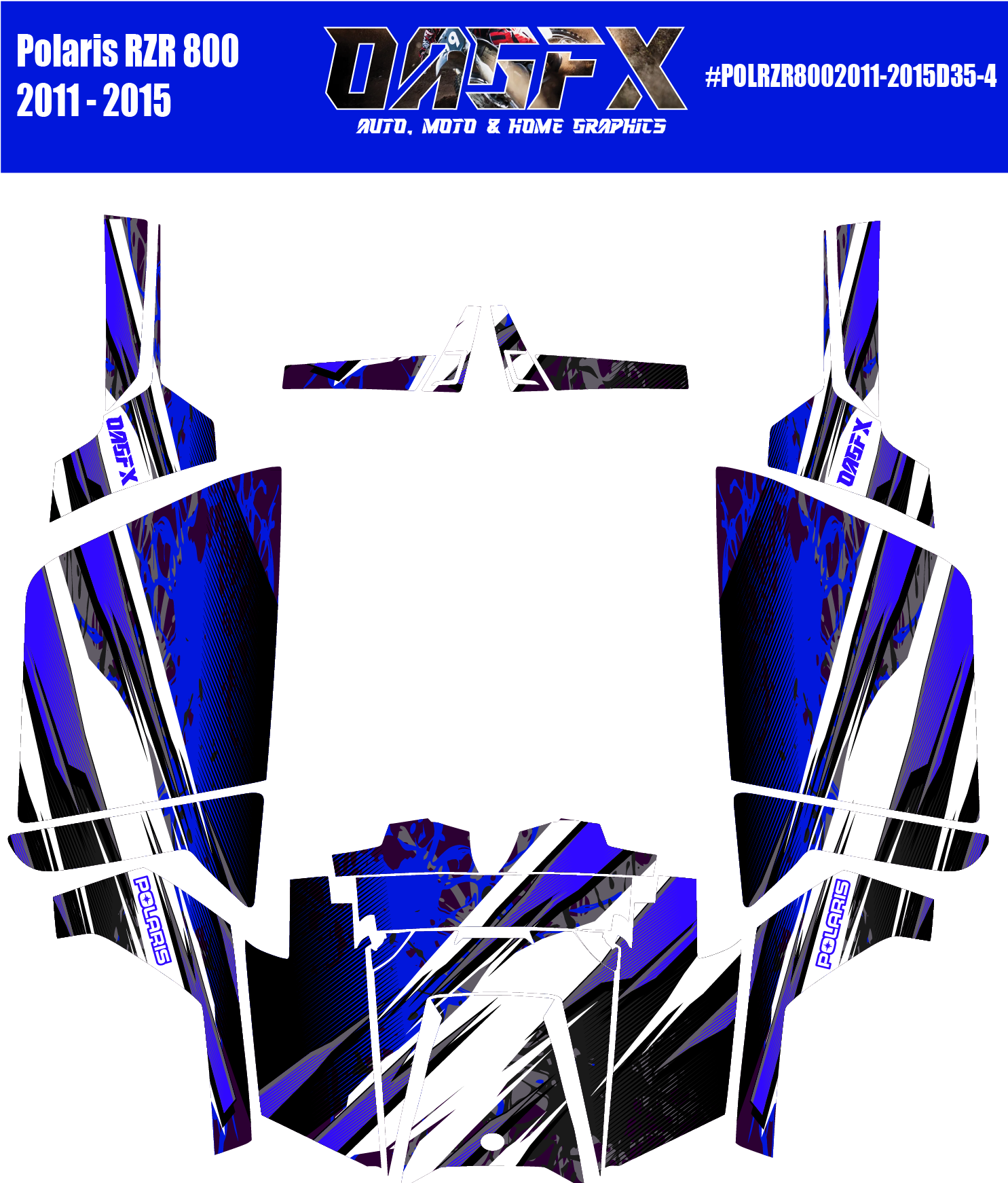 2011 - 2015 Polaris RZR 800 Graphics Kit D35-4 Blue