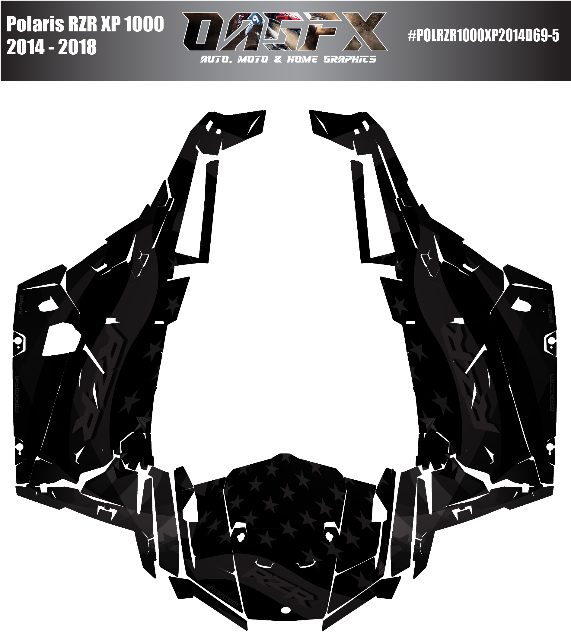 2014 - 2018 Polaris RZR XP 1000 Graphics Kit D69-5 USA Flag Stealth Now Available in Holographic