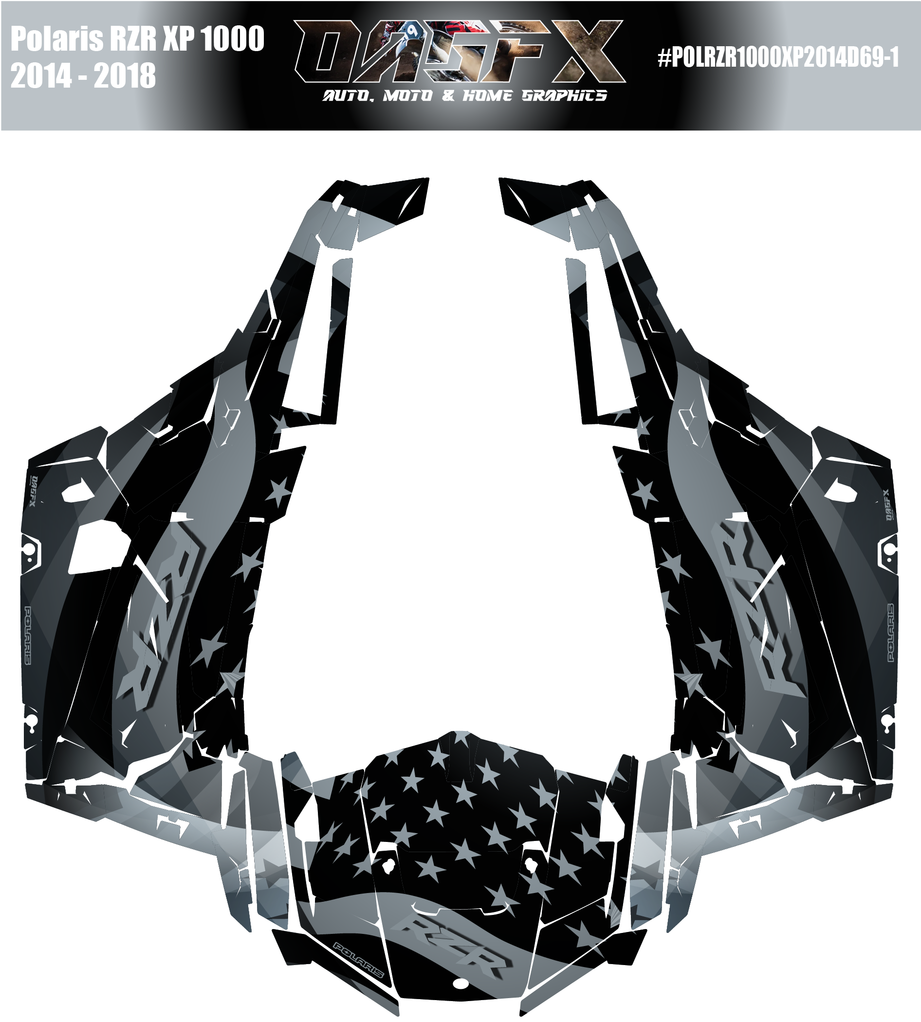 2014 - 2018 Polaris RZR XP 1000 Graphics Kit D69-1 USA Flag Holographic Available