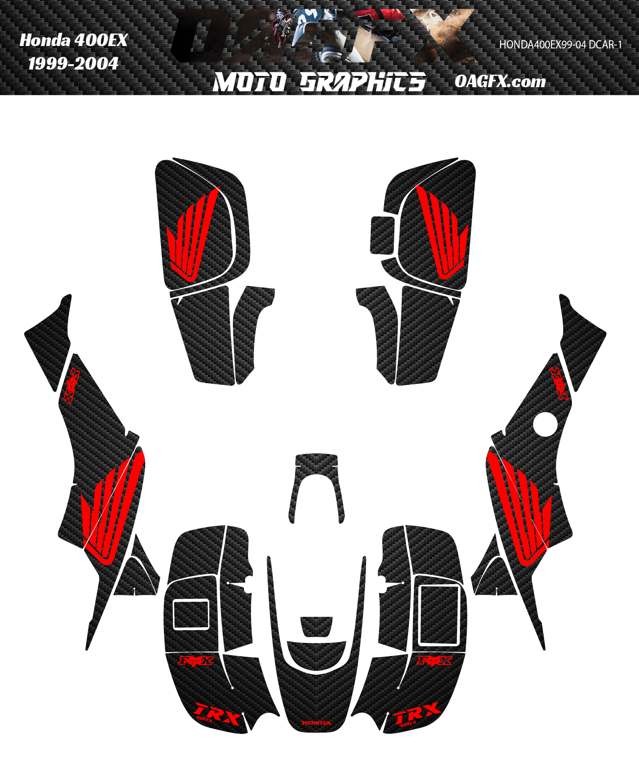 1999-2004 Honda TRX 400 EX Graphics Kit - DCAR-1 Carbon Fiber Print