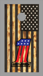 Harley Davidson & Flag Cornhole Board Skins (Pair)