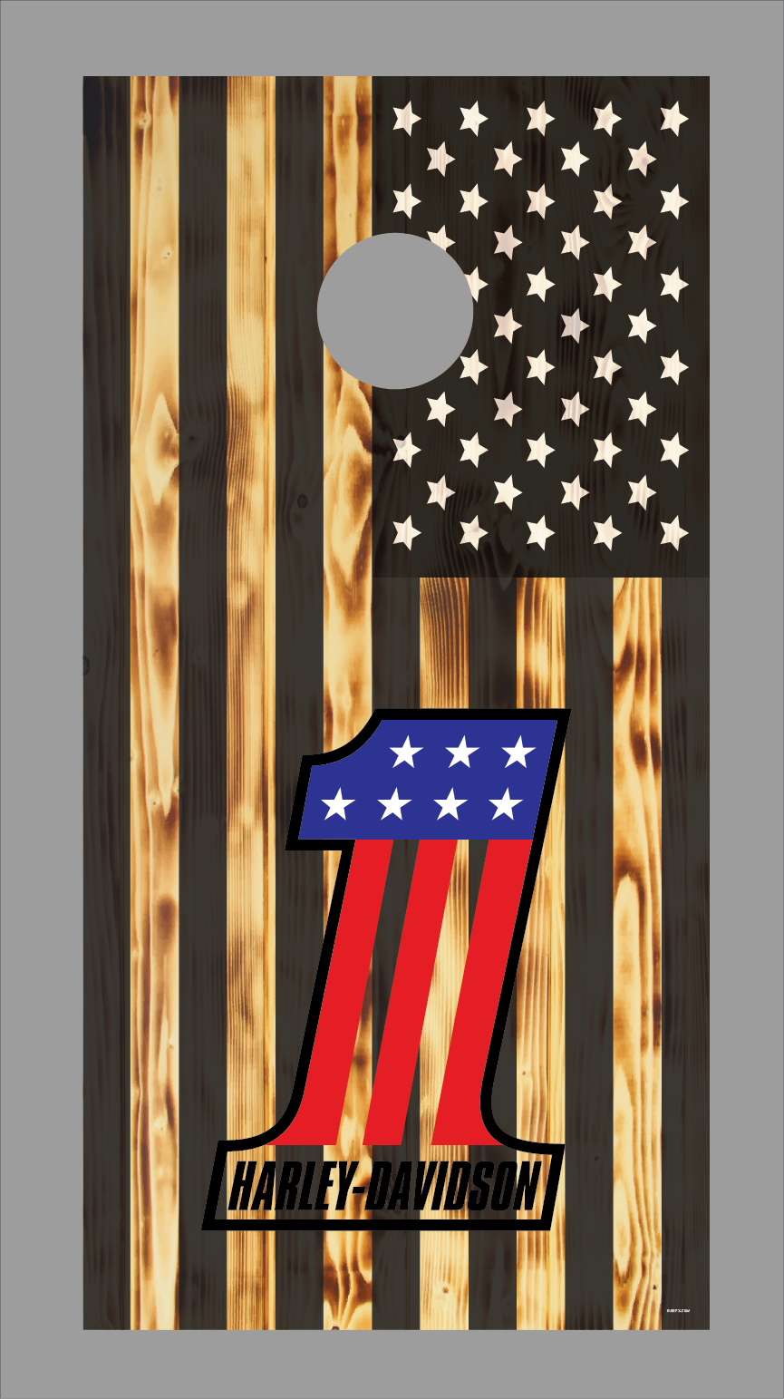 Harley Davidson & Flag Cornhole Board Skins (Pair)