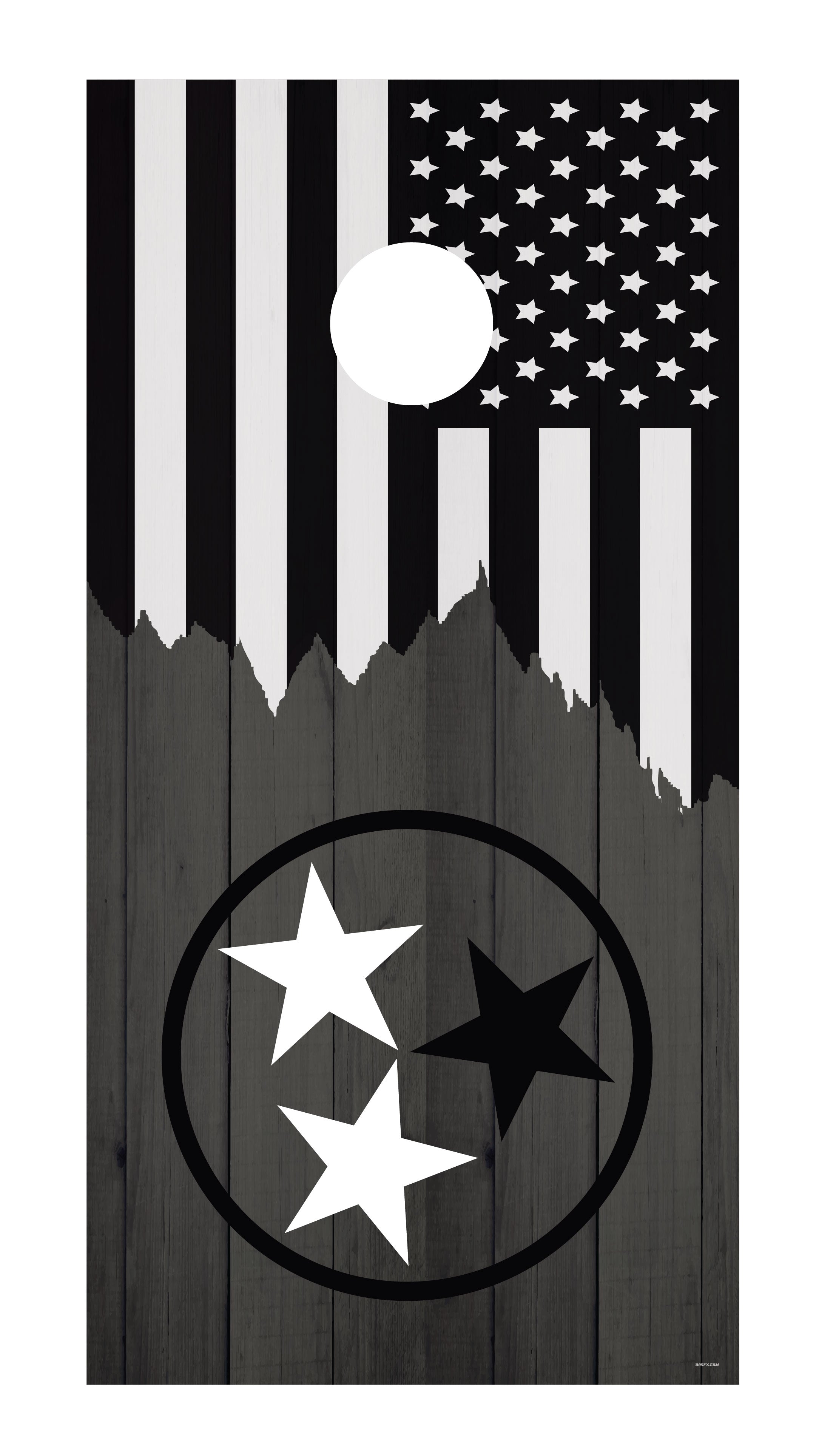 Black and White Tri Star Cornhole Board Skins (Pair)
