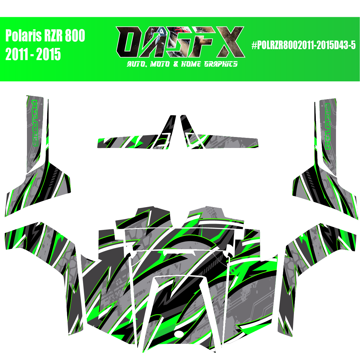 Graphics Kit for POLARIS RZR 800 2011-2015 (5 Color Variations)