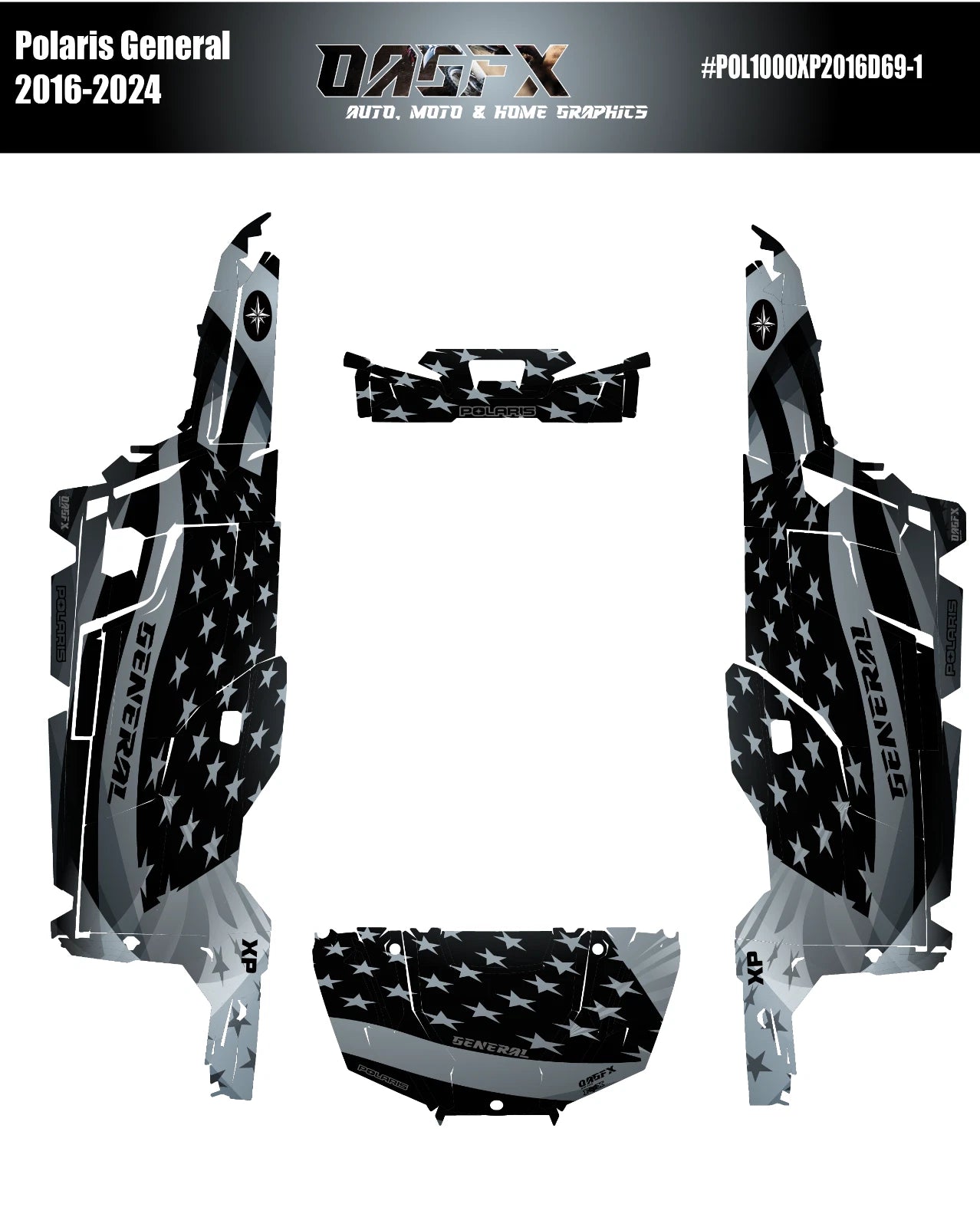 2016 - 2024 Polaris General XP 4 Door 1000 Graphics Kit D69-1 USA Flag