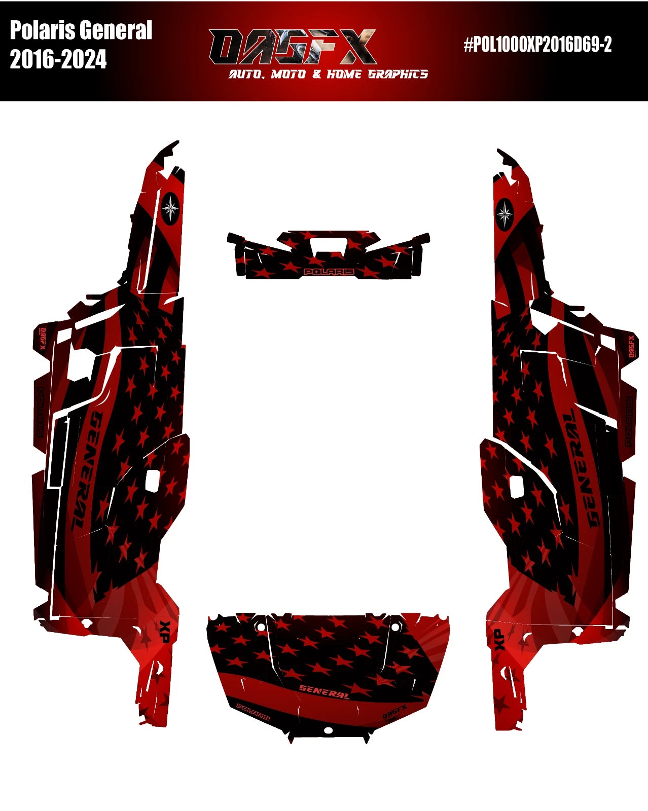 2016 - 2024 Polaris General XP 4 Door 1000 Graphics Kit D69-2 USA Flag