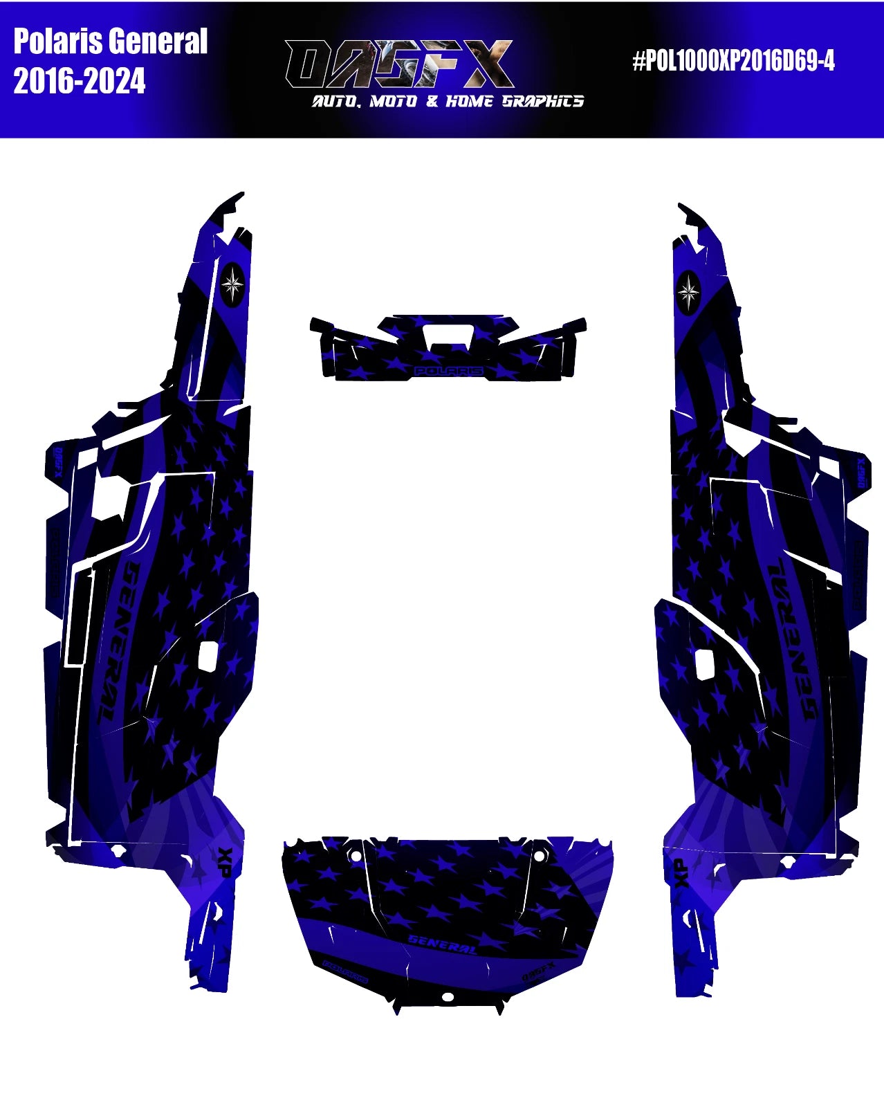 2020-2025 Polaris General XP 4 Door 1000 Graphics Kit D69-4 USA Flag