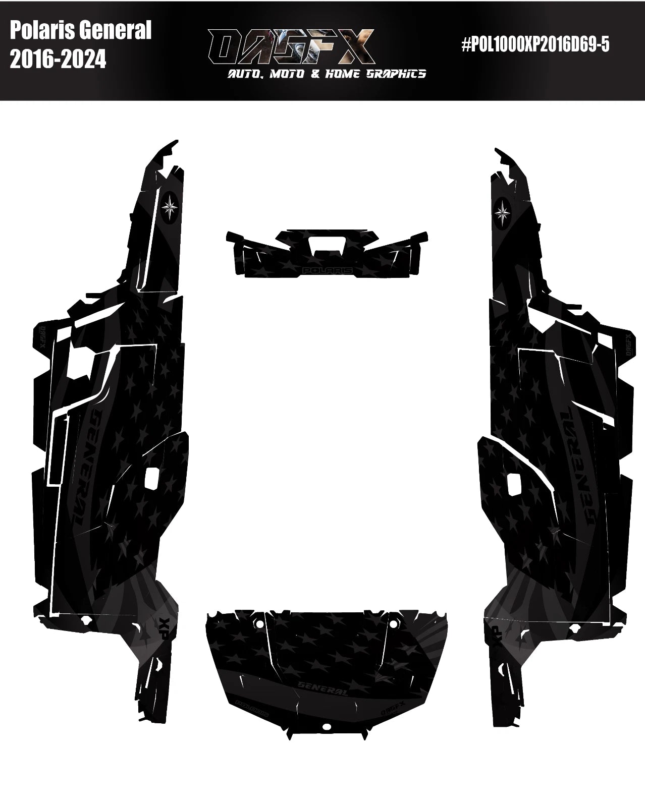 2016 - 2024 Polaris General XP 4 Door 1000 Graphics Kit D69-5 USA Flag Stealth
