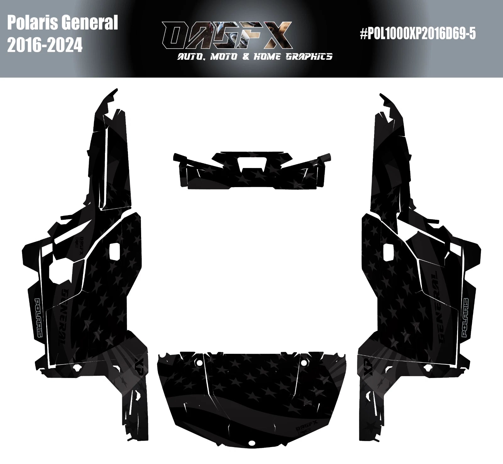 2016 - 2024 Polaris General XP 1000 Graphics Kit D69-5 USA Stealth