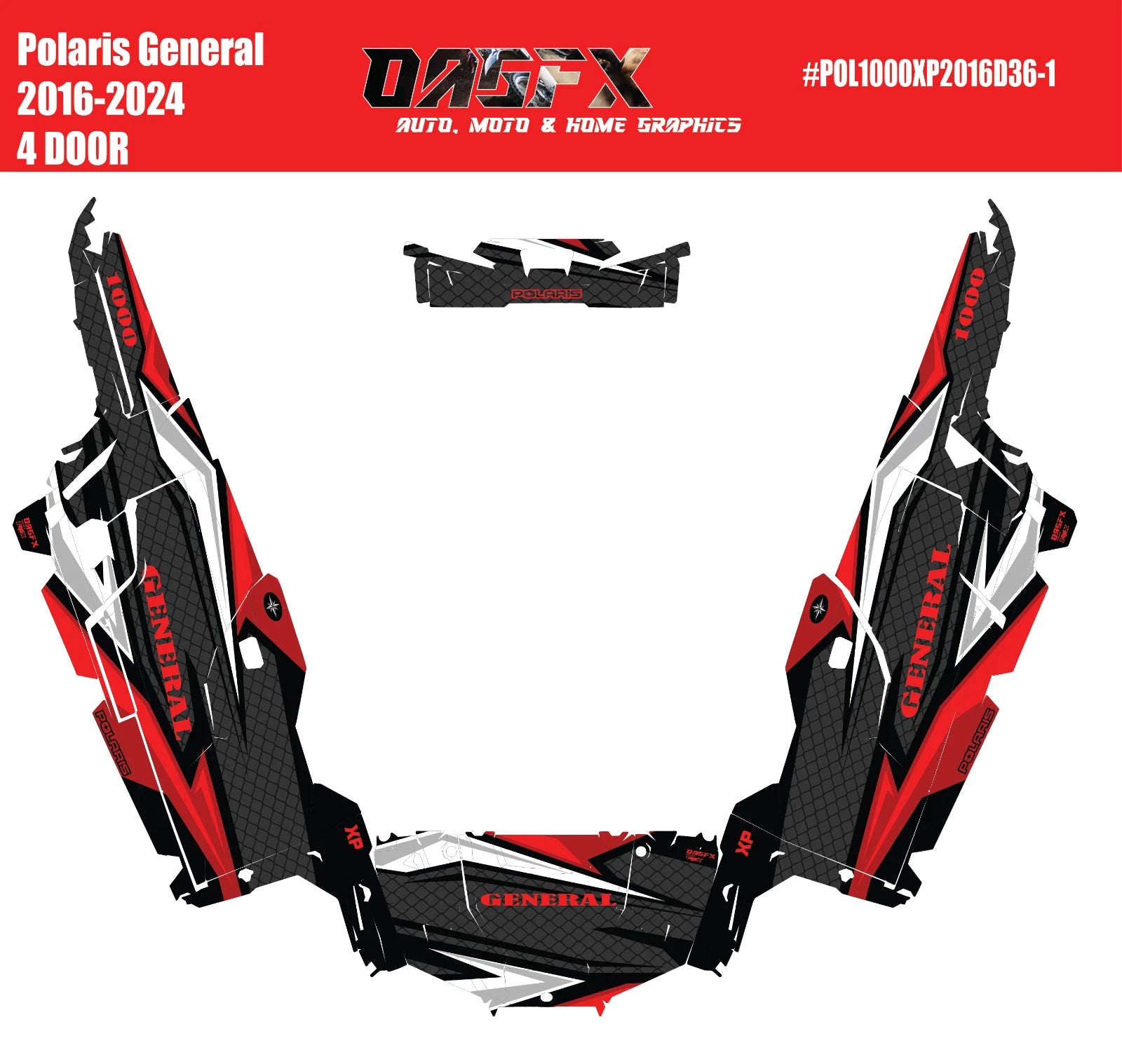 2016 - 2024 Polaris General XP 4 Door 1000 Graphics Kit D36-1