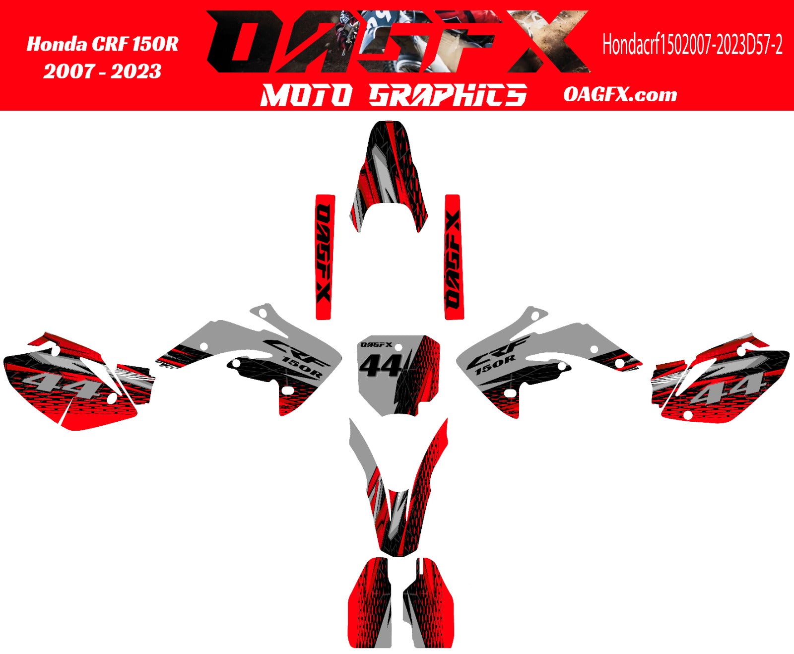 2007 - 2023 Honda CRF 150R OAGFX Graphics Kit - Pro Ed D57-2 Red