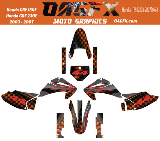 2003 - 2007 Honda CRF 150F 230F OAGFX Graphics Kit - Pro Ed D46-1 Orange