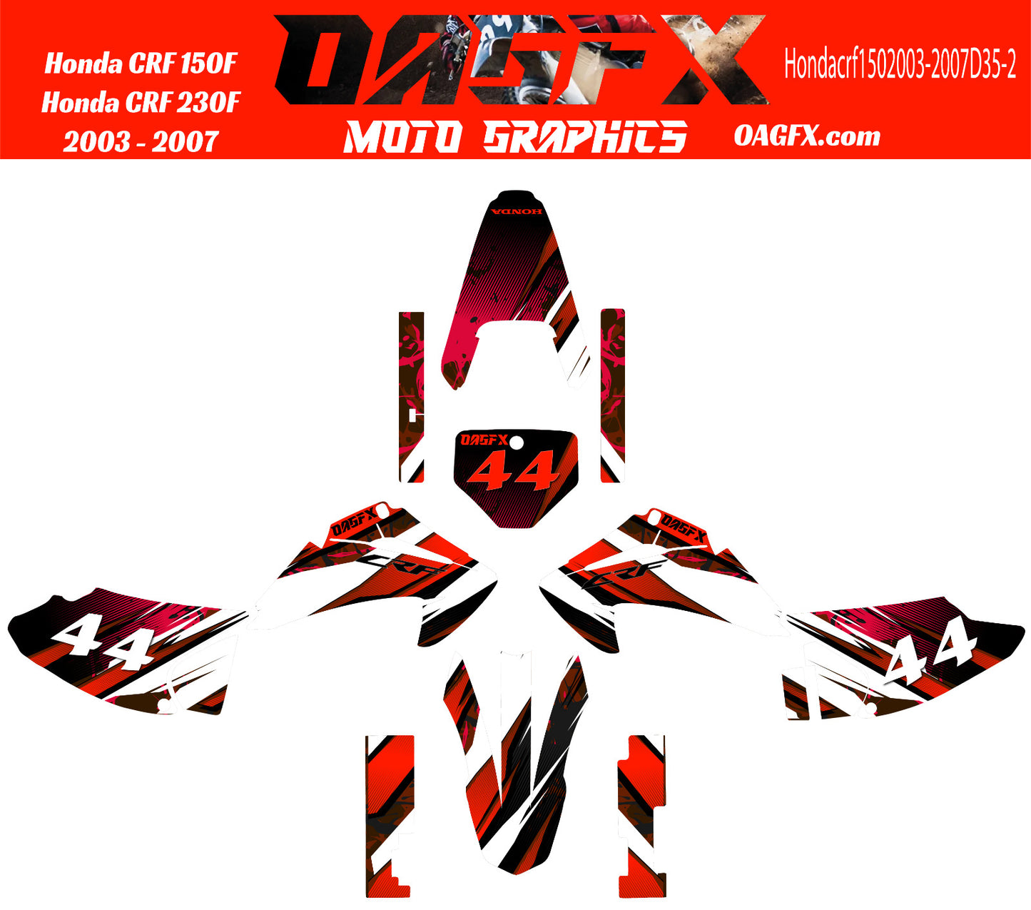 2003 - 2007 Honda CRF 150F 230F OAGFX Graphics Kit - Pro Ed D35-2 Red