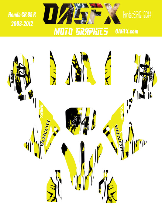 2003 - 2012 Honda CR 85  OAGFX Graphics Kit - D8-4 Yellow