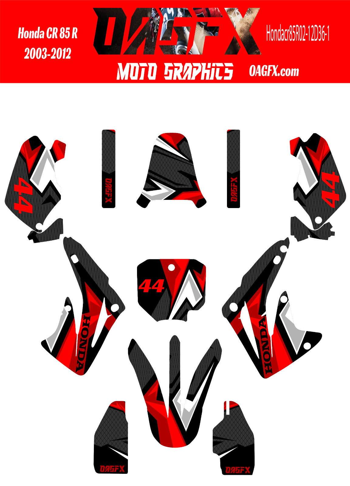 2003 - 2012 Honda CR 85  OAGFX Graphics Kit - D36-1 Red