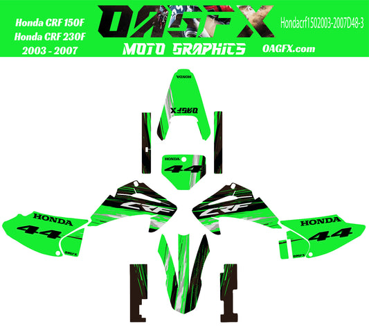 2003 - 2007 Honda CRF 150F 230F OAGFX Graphics Kit - Pro Ed D48-3 Green