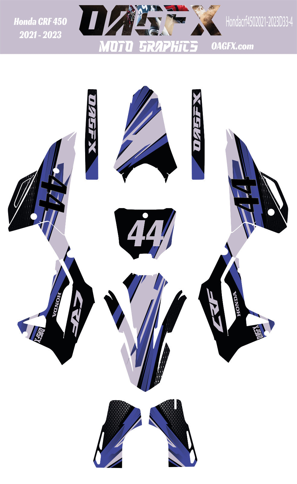 2021 - 2023 OAGFX Honda CRF 450 Graphics Kit - Pro Ed D33-4 Blue
