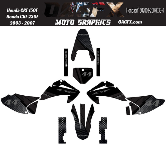 2003 - 2007 Honda CRF 150F 230F OAGFX Graphics Kit - Pro Ed D33-4 Stealth Black