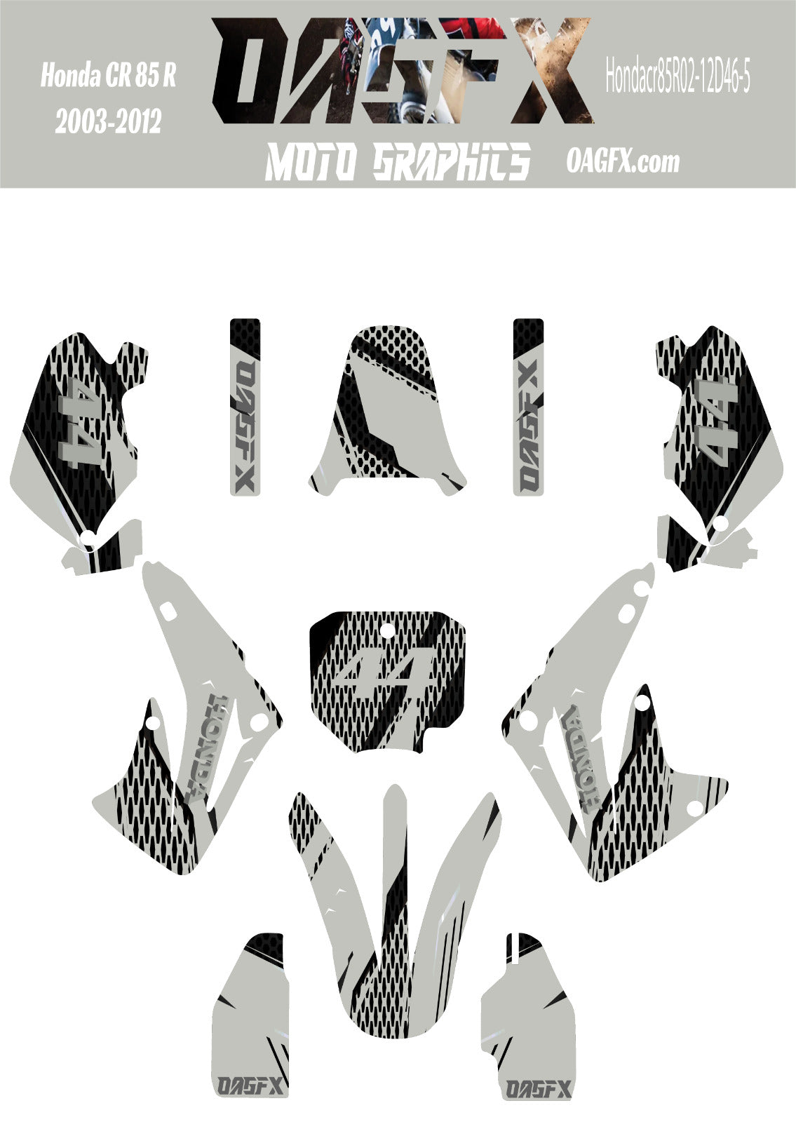 2003 - 2012 Honda CR 85  OAGFX Graphics Kit - D46-5 Grey