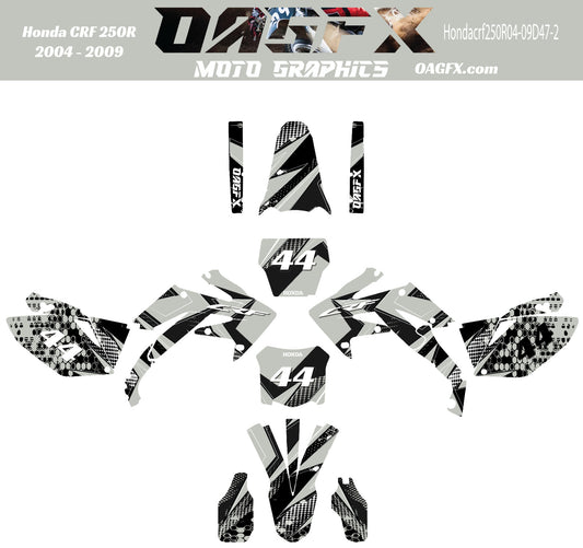 2004 - 2009 Honda CRF 250R OAGFX Graphics Kit - Pro Ed D47-2 Grey