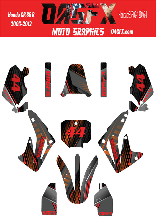 2003 - 2012 Honda CR 85  OAGFX Graphics Kit - D46-1 Red/Orange