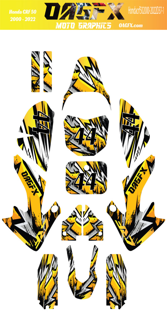 2000-2022 Honda CRF 50 OAGFX Graphics Kit - D37-1 Yellow