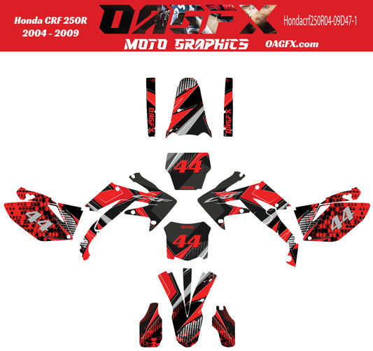 2004 - 2009 Honda CRF 250R OAGFX Graphics Kit - Pro Ed D47-1 Red