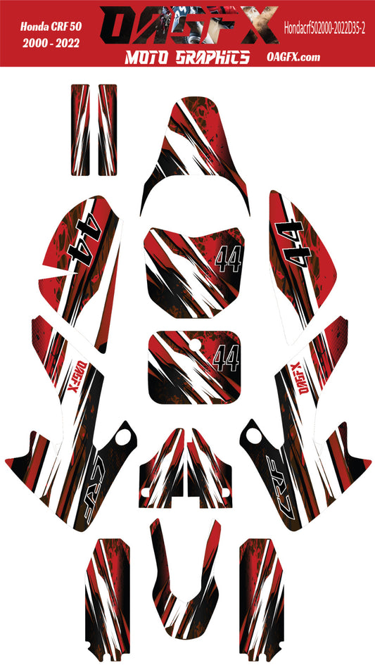 2000-2022 Honda CRF 50 OAGFX Graphics Kit - D35-2 Red