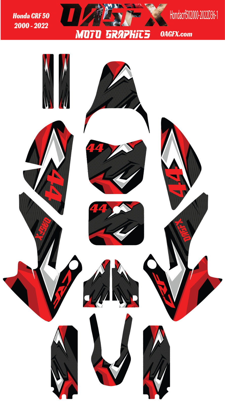 2000-2022 Honda CRF 50 OAGFX Graphics Kit - D36-1 Red