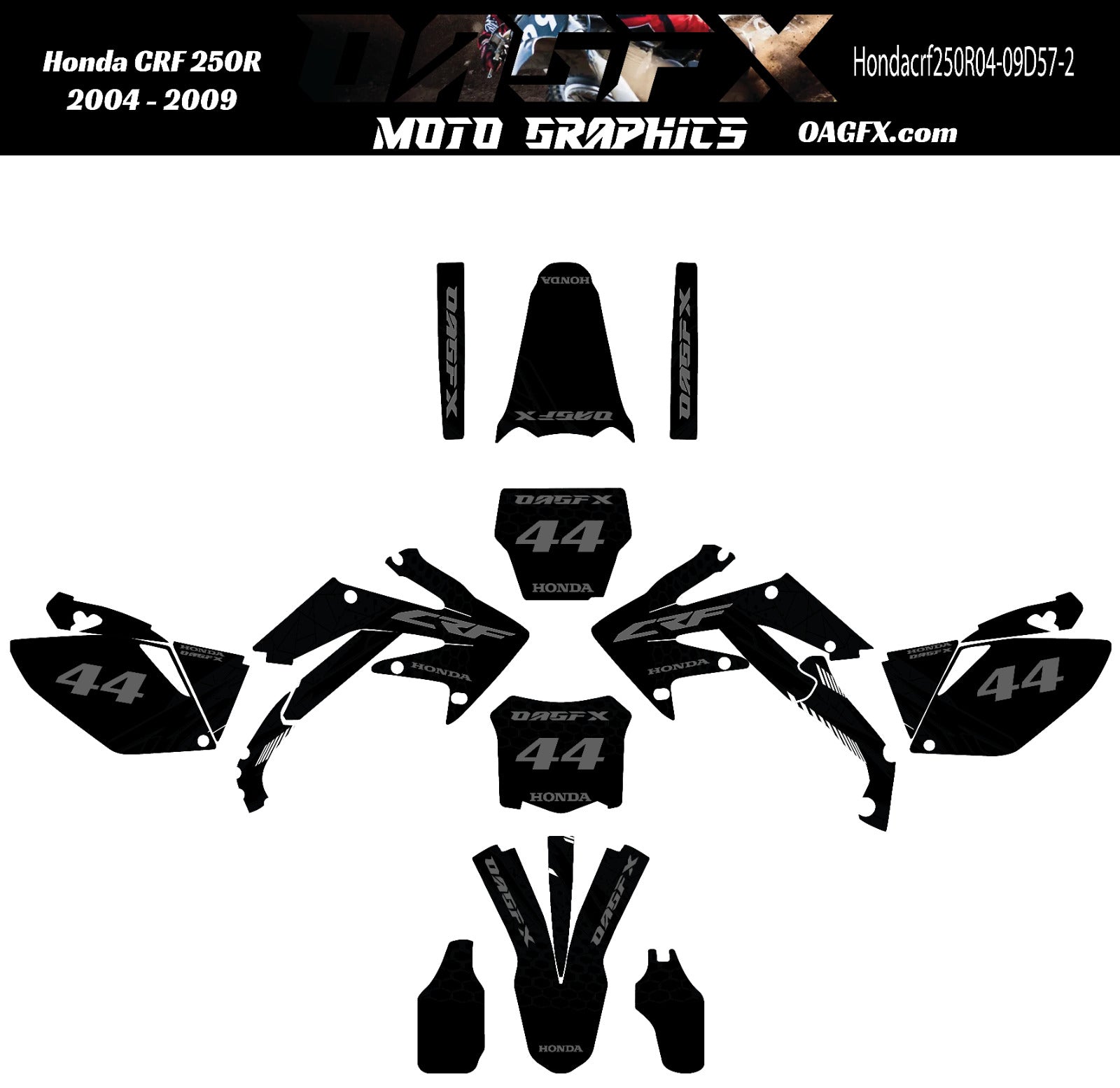 2004 - 2009 Honda CRF 250R OAGFX Graphics Kit - Pro Ed D57-2 Stealth Black