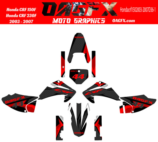 2003 - 2007 Honda CRF 150F 230F OAGFX Graphics Kit - Pro Ed D36-1 Red