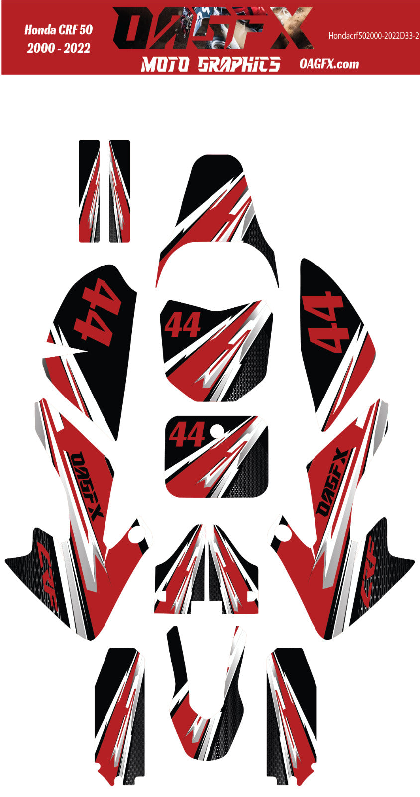 2000-2022 Honda CRF 50 OAGFX Graphics Kit - D33-2 Red