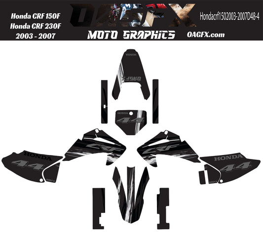 2003 - 2007 Honda CRF 150F 230F OAGFX Graphics Kit - Pro Ed D48-4 Stealth Black