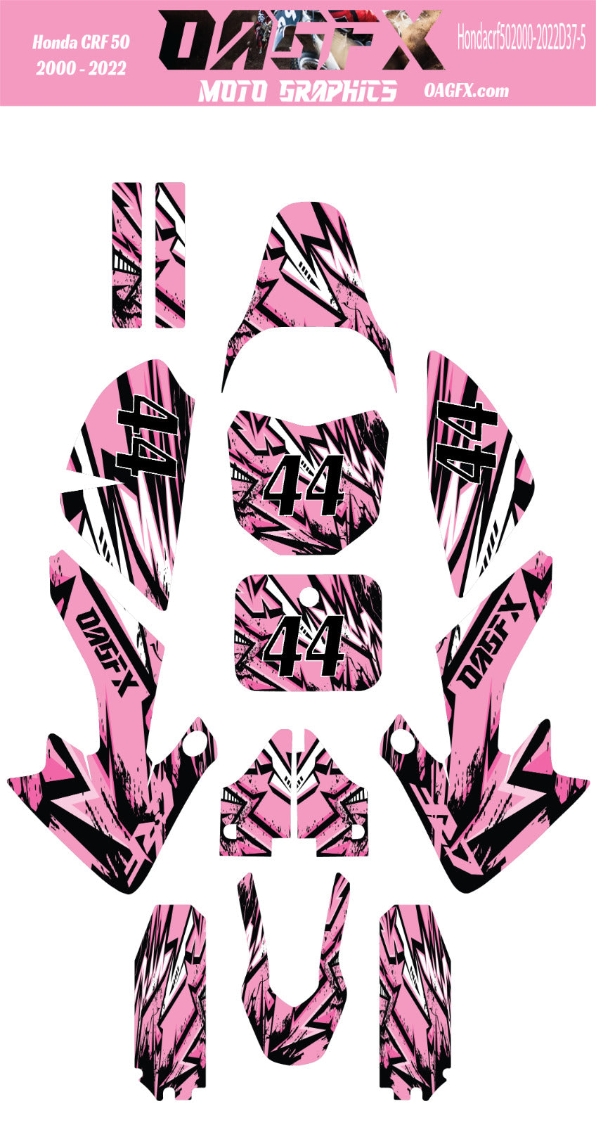 2000-2022 Honda CRF 50 OAGFX Graphics Kit - D37-5 Pink