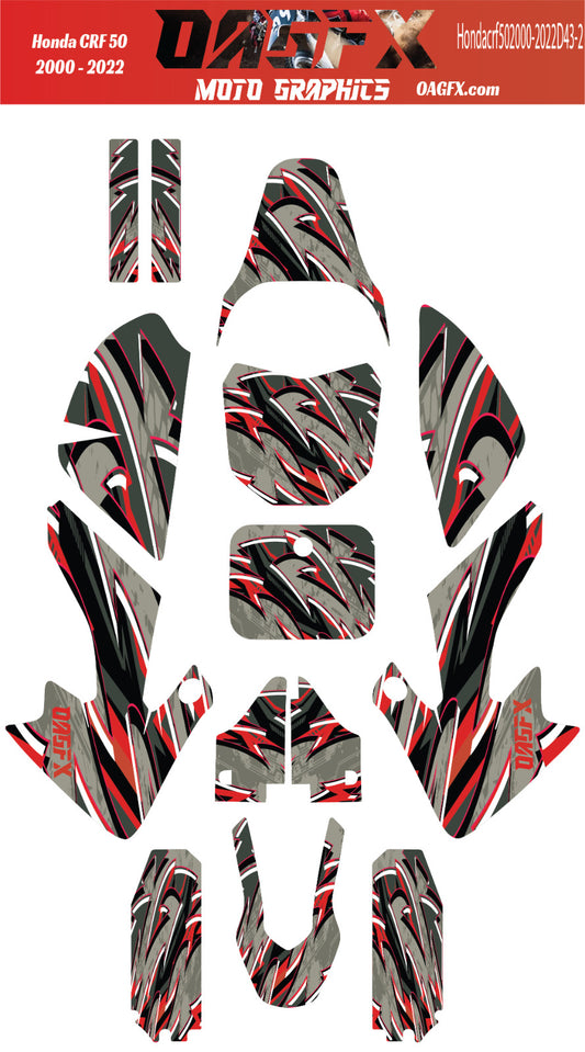 2000-2022 Honda CRF 50 OAGFX Graphics Kit - D43-2 Red