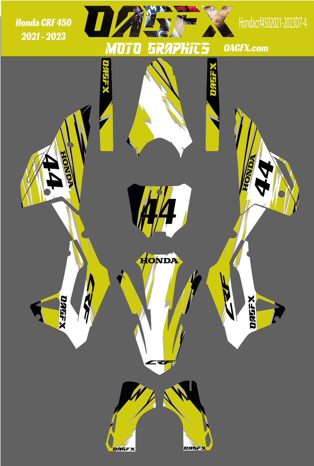 2021 - 2023 OAGFX Honda CRF 450 Graphics Kit - Pro Ed D7-4 Yellow