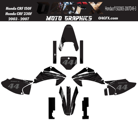 2003 - 2007 Honda CRF 150F 230F OAGFX Graphics Kit - Pro Ed D49-3 Stealth Black